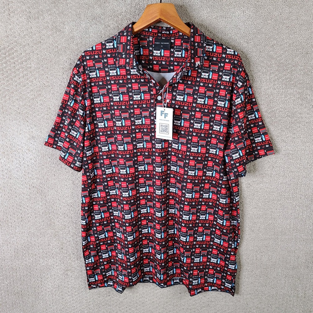 Fore Fathers Isuzu Truck Shirt Mens XL Red Black Graphic Polo‎ Short Sleeve NEW
